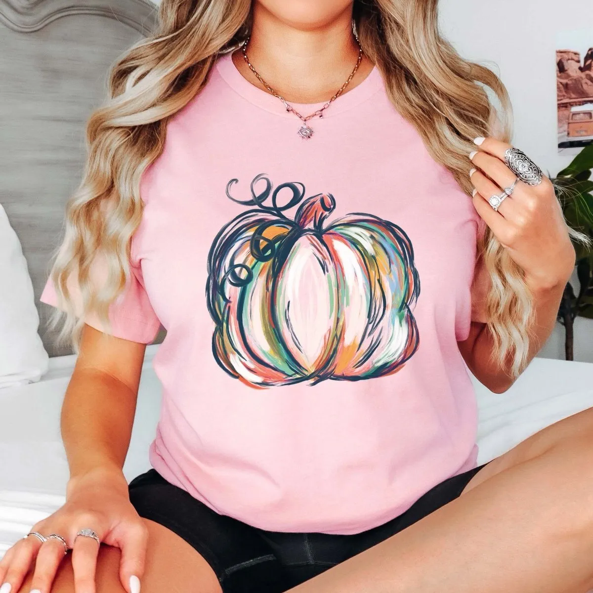 Watercolor Pumpkin Wholesale Bella Graphic Tee - Quick Shipping