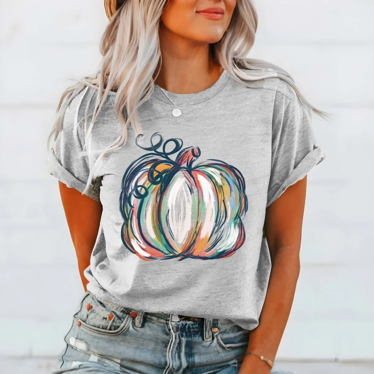 Watercolor Pumpkin Wholesale Bella Graphic Tee - Quick Shipping